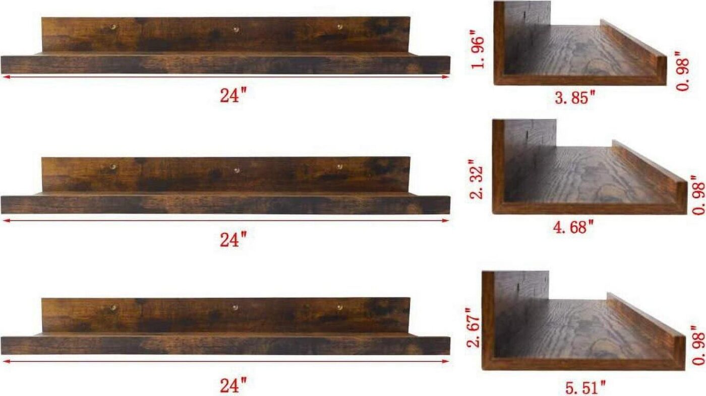 24 inch Rustic Floating Wall Shelves Set of 3, Brown Wall Mounted Storage Shelf for Kitchen, Home, Bedroom - Image 5