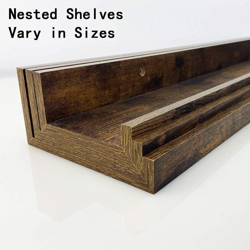 24 inch Rustic Floating Wall Shelves Set of 3, Brown Wall Mounted Storage Shelf for Kitchen, Home, Bedroom - Image 4