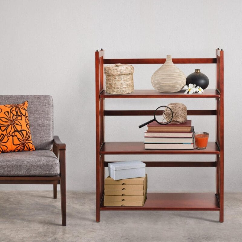 3 - Shelf Folding Stackable Bookcase 27.5  Wide - Walnut - Image 14