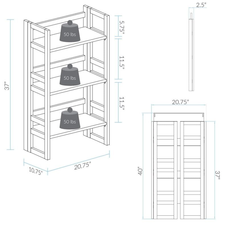 3-Shelf Folding Student Bookcase 20.75  Wide-Espresso - Image 10