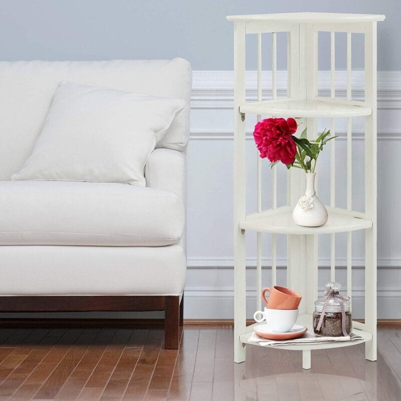 4-Shelf Corner Folding Bookcase - White - Image 7
