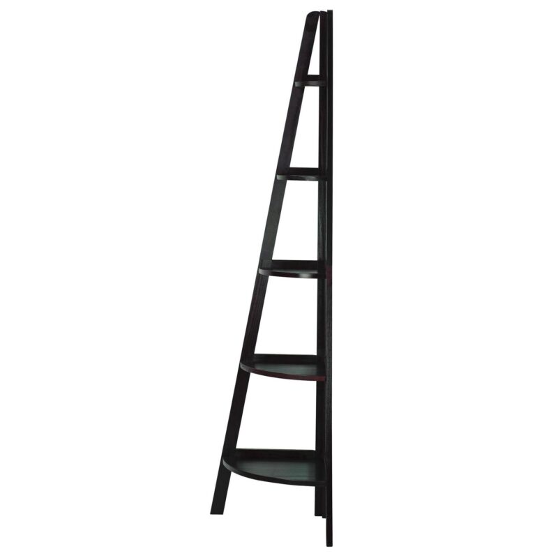 5-Shelf Corner Ladder Bookcase-Espresso - Image 4