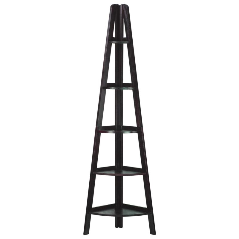 5-Shelf Corner Ladder Bookcase-Espresso