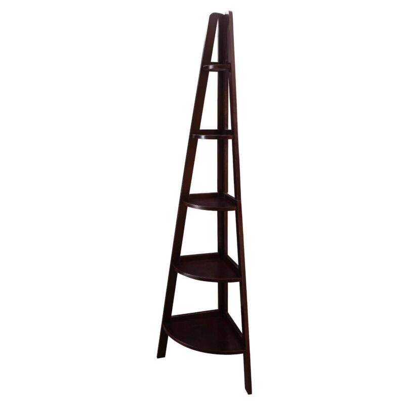5-Shelf Corner Ladder Bookcase-Espresso - Image 6