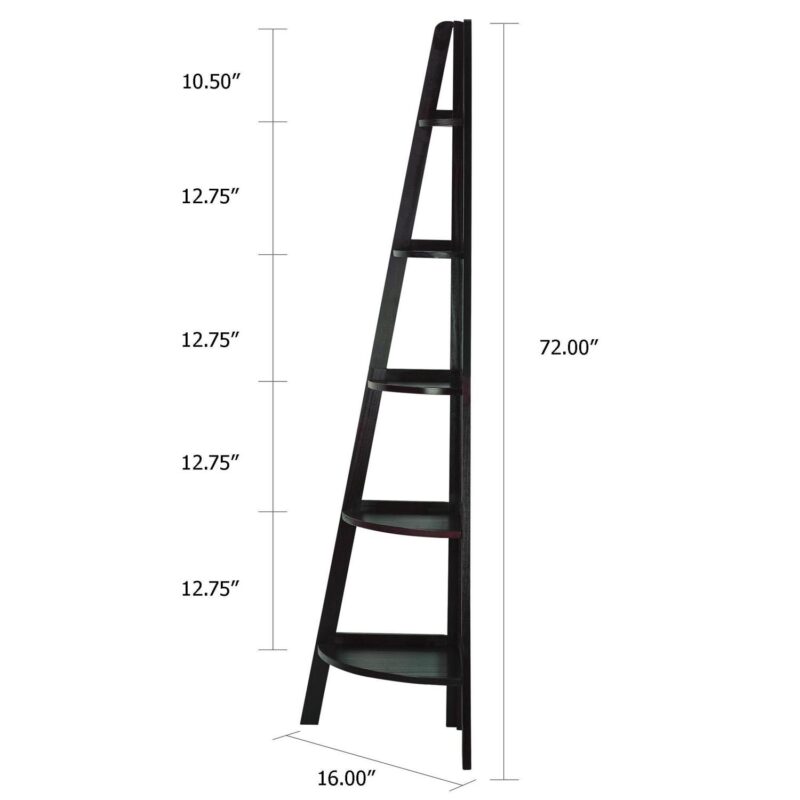 5-Shelf Corner Ladder Bookcase-Espresso - Image 8