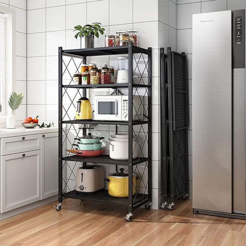 5-Storage Shelves with Foldable Metal Shelving Units Storage Racks, No Assembly Required Movable Storage Shelf Heavy Duty Shelves Kitchen, and Garage Storage Shelf(1 PACK) - Image 7