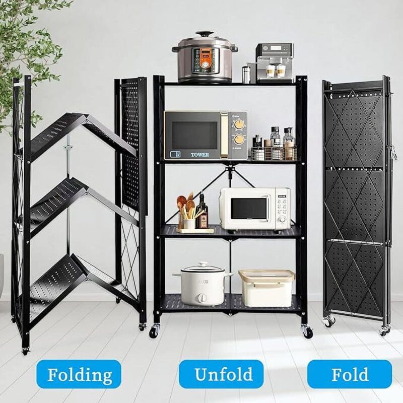 5-Storage Shelves with Foldable Metal Shelving Units Storage Racks, No Assembly Required Movable Storage Shelf Heavy Duty Shelves Kitchen, and Garage Storage Shelf(1 PACK) - Image 5