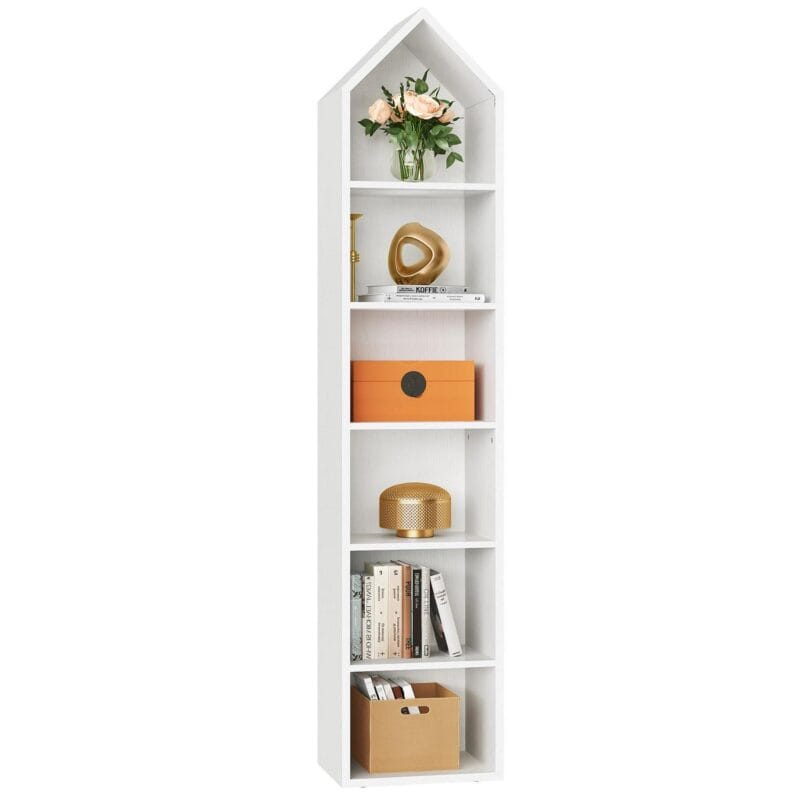 6-Tier Open Shelf 6-Cube Storage Organizer Standard Wood Bookcase Bookshelf Wall Shelf 72.8  Tall Narrow Bookcase Display Stand Home Office, White - Image 3