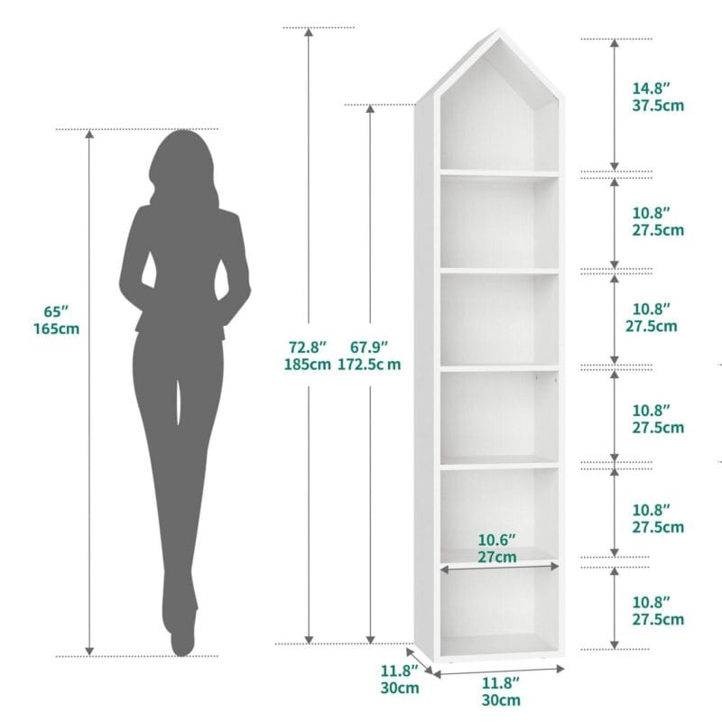 6-Tier Open Shelf 6-Cube Storage Organizer Standard Wood Bookcase Bookshelf Wall Shelf 72.8  Tall Narrow Bookcase Display Stand Home Office, White - Image 9