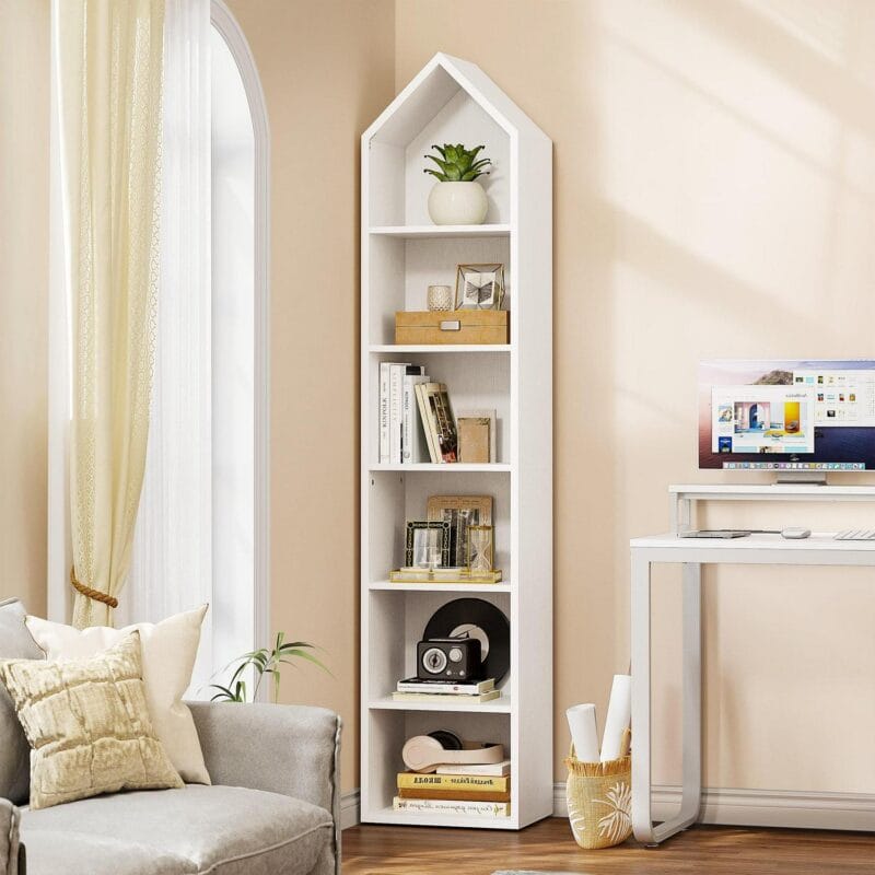 6-Tier Open Shelf 6-Cube Storage Organizer Standard Wood Bookcase Bookshelf Wall Shelf 72.8  Tall Narrow Bookcase Display Stand Home Office, White