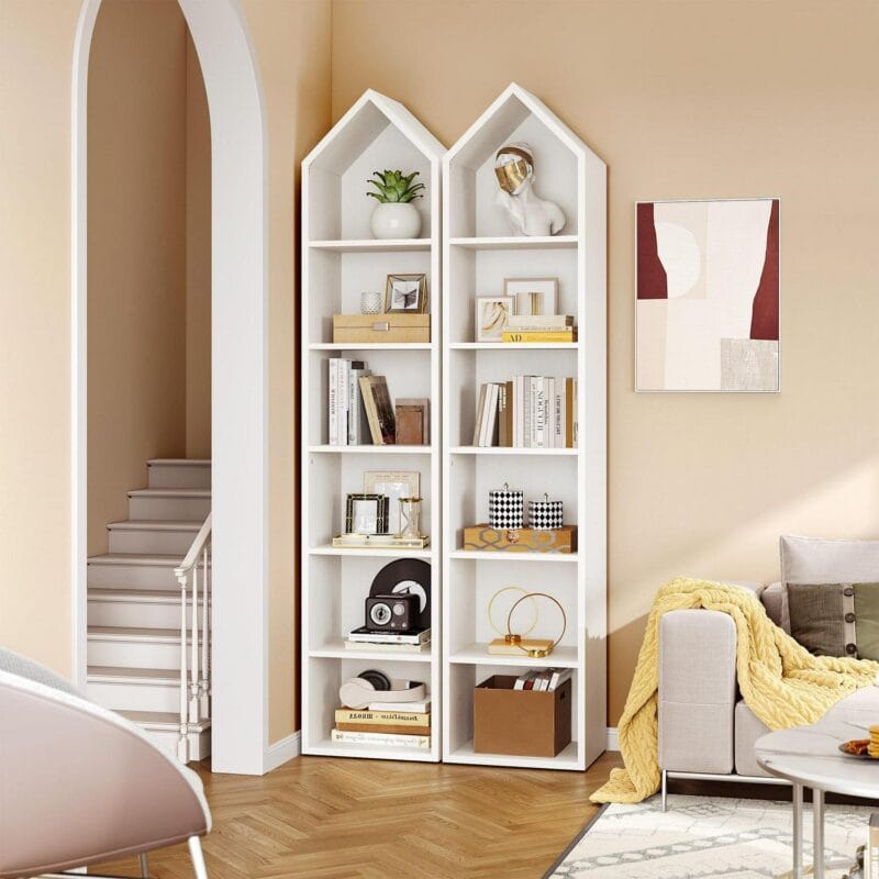 6-Tier Open Shelf 6-Cube Storage Organizer Standard Wood Bookcase Bookshelf Wall Shelf 72.8  Tall Narrow Bookcase Display Stand Home Office, White - Image 10
