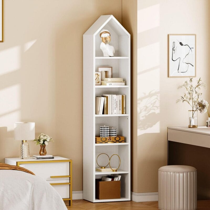 6-Tier Open Shelf 6-Cube Storage Organizer Standard Wood Bookcase Bookshelf Wall Shelf 72.8  Tall Narrow Bookcase Display Stand Home Office, White - Image 6