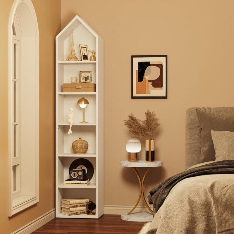 6-Tier Open Shelf 6-Cube Storage Organizer Standard Wood Bookcase Bookshelf Wall Shelf 72.8  Tall Narrow Bookcase Display Stand Home Office, White - Image 5