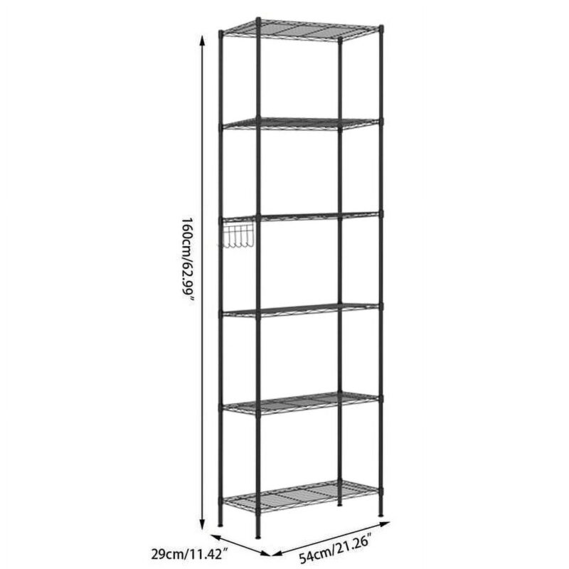 6-Tier Wire Shelving Unit Storage Rack Metal Shelf Organizer with 6 Hooks for Kitchen Bathroom Garage Balcony 21.26  x 11.42  x 62.99 - Image 8