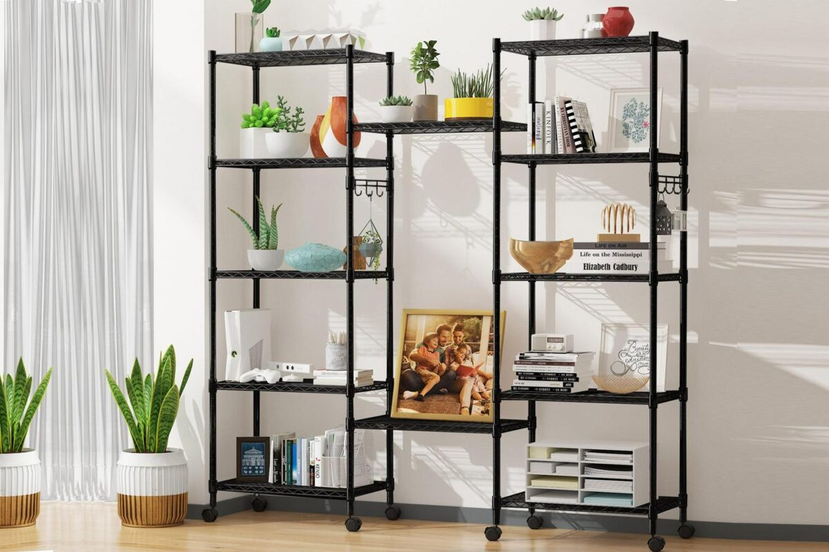 6-Tier Wire Shelving Unit Storage Rack Metal Shelf Organizer with 6 Hooks for Kitchen Bathroom Garage Balcony 21.26  x 11.42  x 62.99 - Image 6