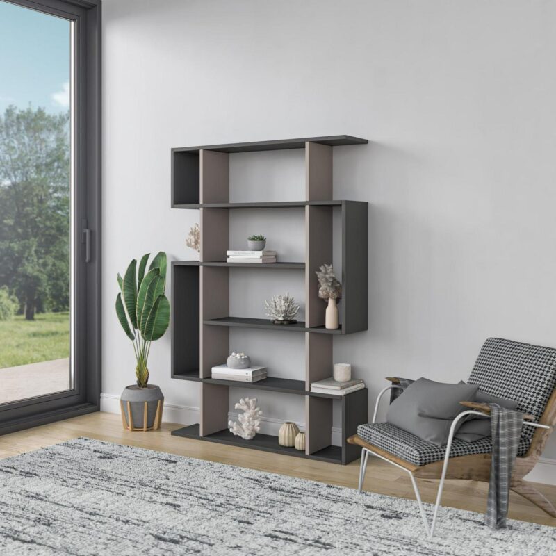 Ada Home Decor Furniture Multiple Tier Open Shelf Anthracite Light Mocha Blair Modern Bookcase - Image 3