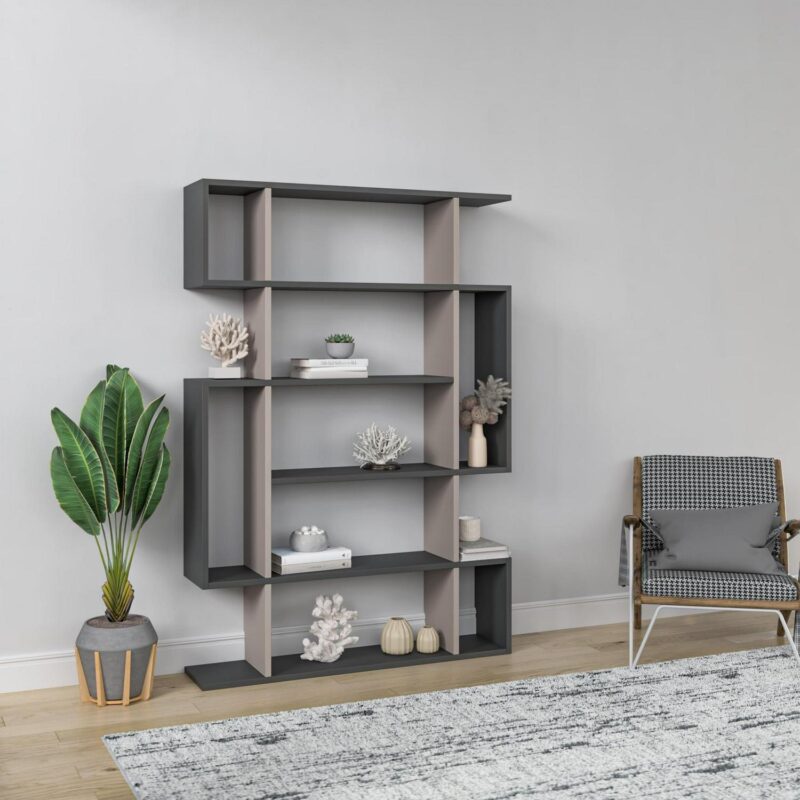 Ada Home Decor Furniture Multiple Tier Open Shelf Anthracite Light Mocha Blair Modern Bookcase - Image 2