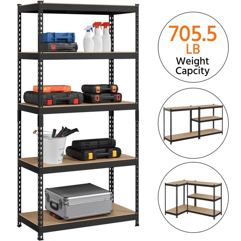 Alden Design 5-Shelf Boltless and Adjustable Steel Storage Shelf Unit, Black, Holds up to 705 lb Per Shelf - Image 6