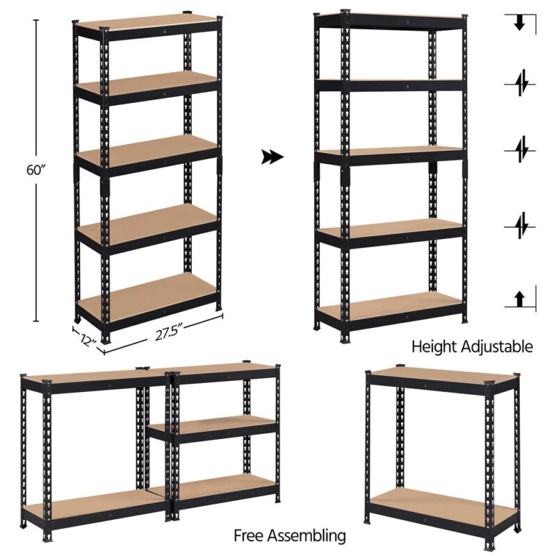 Alden Design 5-Shelf Boltless and Adjustable Steel Storage Shelf Unit, Black, Holds up to 330 lb Per Shelf, 2 Pack - Image 4