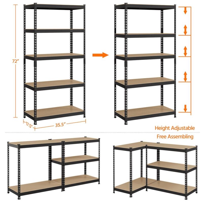 Alden Design 5-Shelf Boltless and Adjustable Steel Storage Shelf Unit, Black, Holds up to 705 lb Per Shelf - Image 3