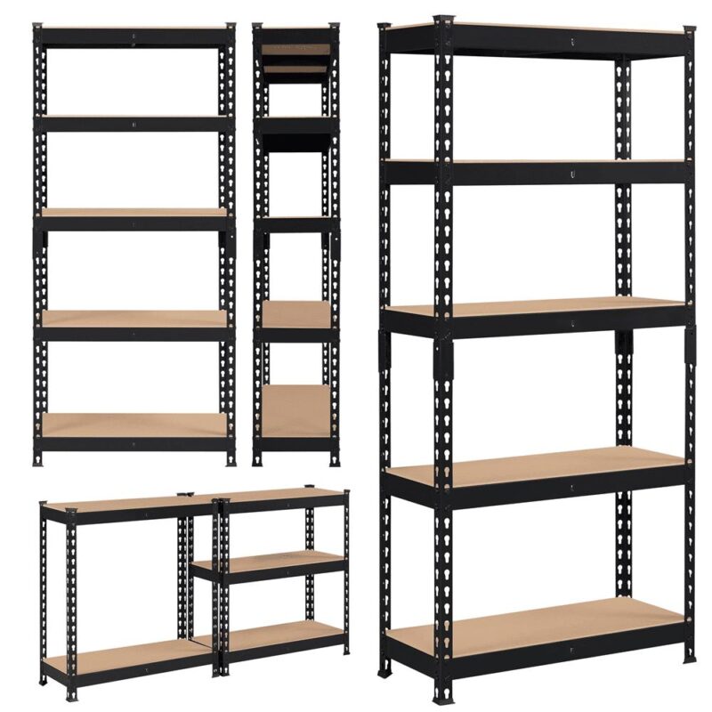 Alden Design 5-Shelf Boltless and Adjustable Steel Storage Shelf Unit, Black, Holds up to 330 lb Per Shelf, 2 Pack - Image 7