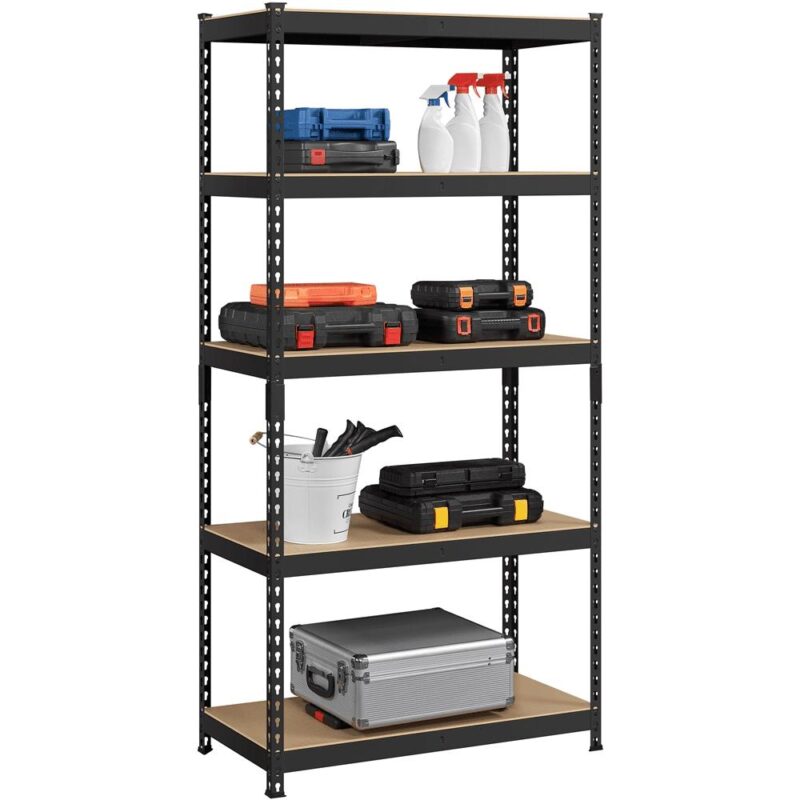 Alden Design 5-Shelf Boltless and Adjustable Steel Storage Shelf Unit, Black, Holds up to 705 lb Per Shelf