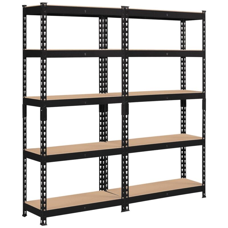 Alden Design 5-Shelf Boltless and Adjustable Steel Storage Shelf Unit, Black, Holds up to 330 lb Per Shelf, 2 Pack