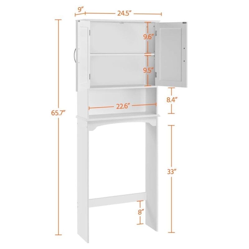 Alden Design 9  Width Wooden over The Toilet Bathroom Storage Cabinets with Door, White - Image 3