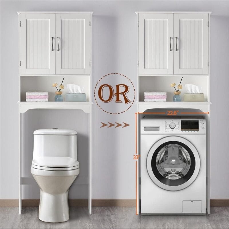 Alden Design 9  Width Wooden over The Toilet Bathroom Storage Cabinets with Door, White - Image 5