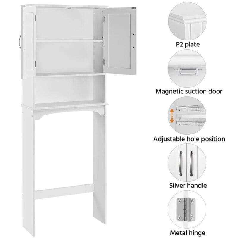 Alden Design 9  Width Wooden over The Toilet Bathroom Storage Cabinets with Door, White - Image 7