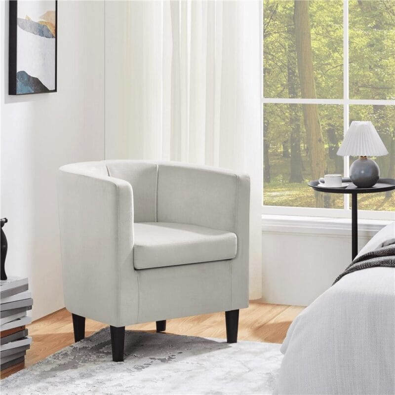 Alden Design Contemporary Barrel Accent Chair, Beige Velvet - Image 3