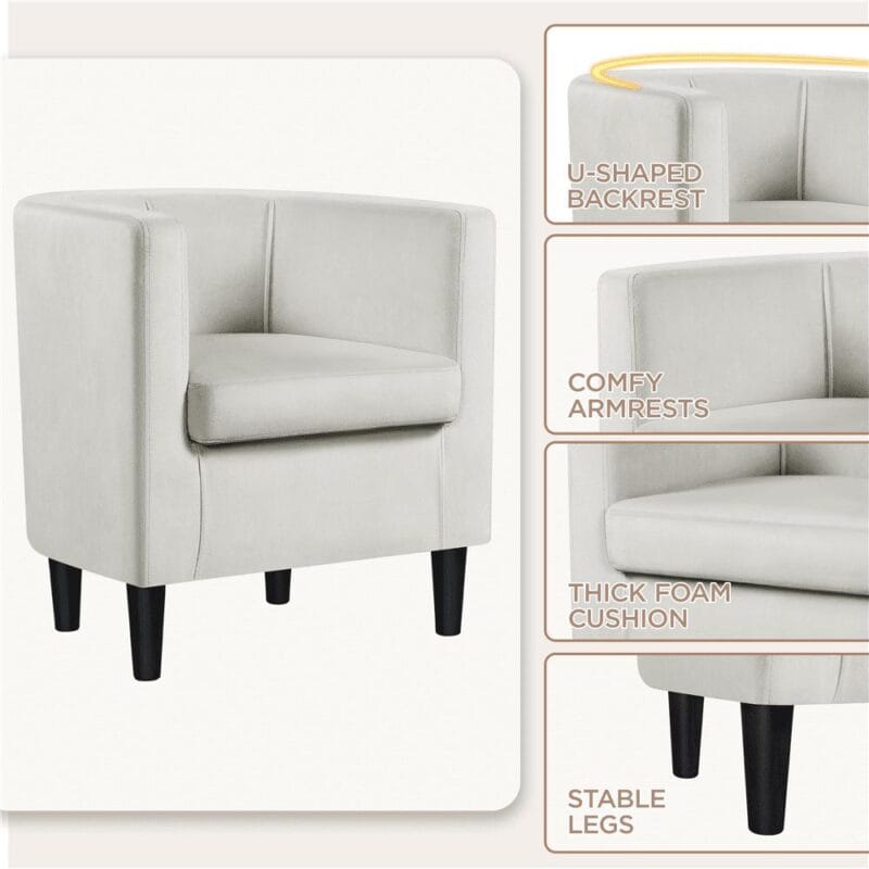 Alden Design Contemporary Barrel Accent Chair, Beige Velvet - Image 9