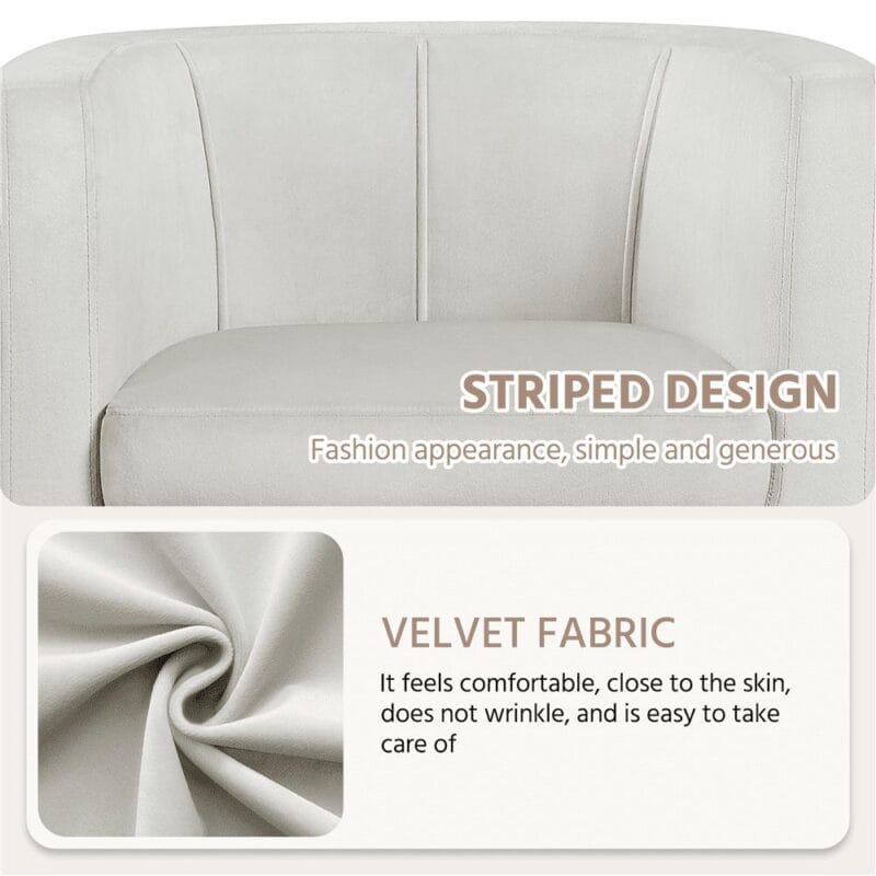 Alden Design Contemporary Barrel Accent Chair, Beige Velvet - Image 4