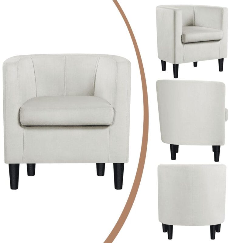 Alden Design Contemporary Barrel Accent Chair, Beige Velvet - Image 10