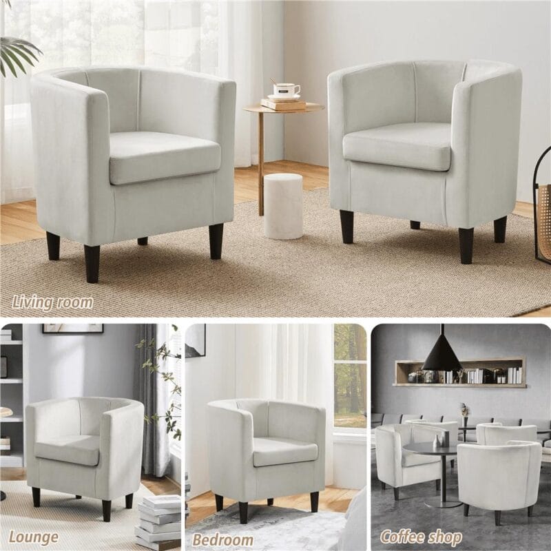 Alden Design Contemporary Barrel Accent Chair, Beige Velvet - Image 5