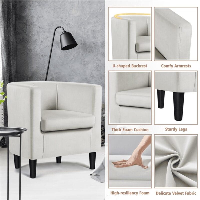 Alden Design Contemporary Barrel Accent Chair, Beige Velvet - Image 6