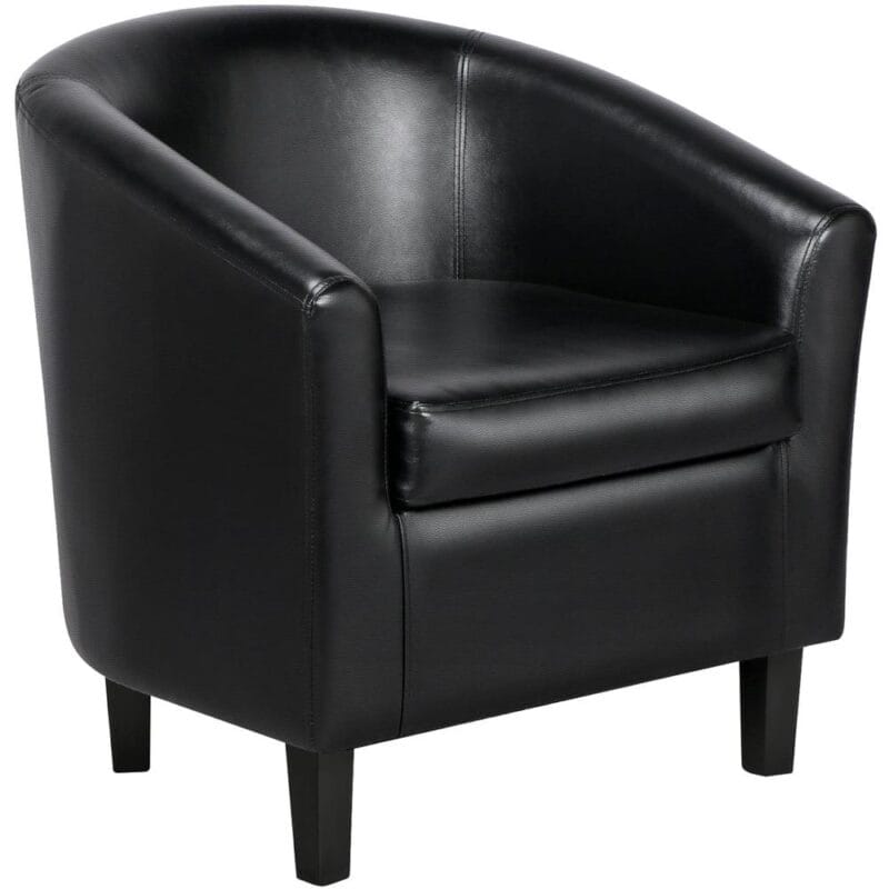 Alden Design Faux Leather Tub Chair with Ottoman, Black - Image 9