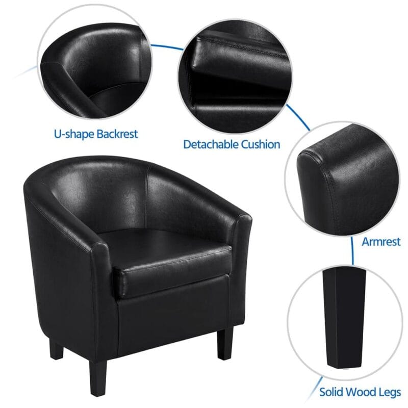 Alden Design Faux Leather Tub Chair with Ottoman, Black - Image 4