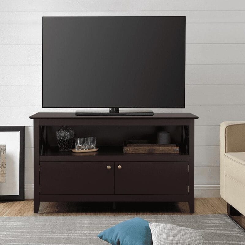 Alden Design Wooden X-Shape TV Stand for TVs up to 50'' with Storage Cabinet, Espresso - Image 4
