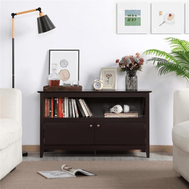 Alden Design Wooden X-Shape TV Stand for TVs up to 50'' with Storage Cabinet, Espresso - Image 9