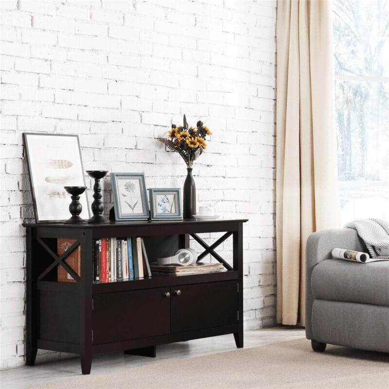 Alden Design Wooden X-Shape TV Stand for TVs up to 50'' with Storage Cabinet, Espresso - Image 10