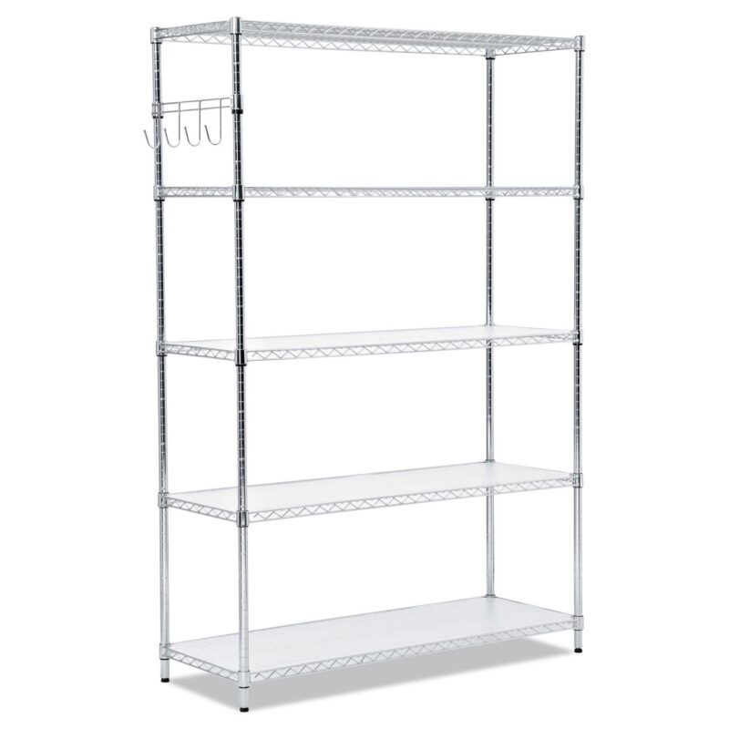Alera 5-Shelf Wire Shelving Kit with Casters and Shelf Liners, 48w x 18d x 72h, Silver - Image 2