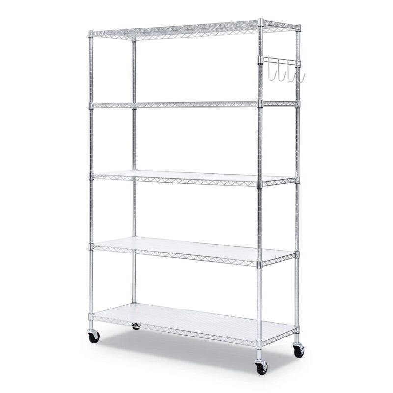 Alera 5-Shelf Wire Shelving Kit with Casters and Shelf Liners, 48w x 18d x 72h, Silver - Image 4