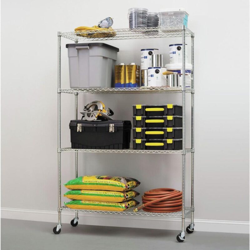 Alera Complete Wire Shelving Unit with Casters, Four-Shelf, 48  x 18  x 72 , Silver - Image 7
