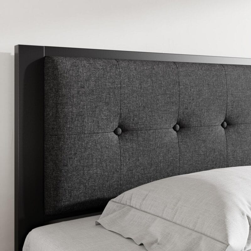 Allewie Twin Metal Platform Bed Frame with Fabric Button Tufted Headboard, 12.4  Under-bed Storage, Metal Slats, Grey - Image 7