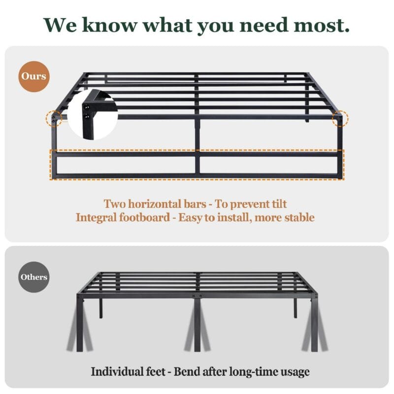 Amolife Queen Size Metal Platform Bed Frame with 14  Under Bed Storage, Black - Image 5