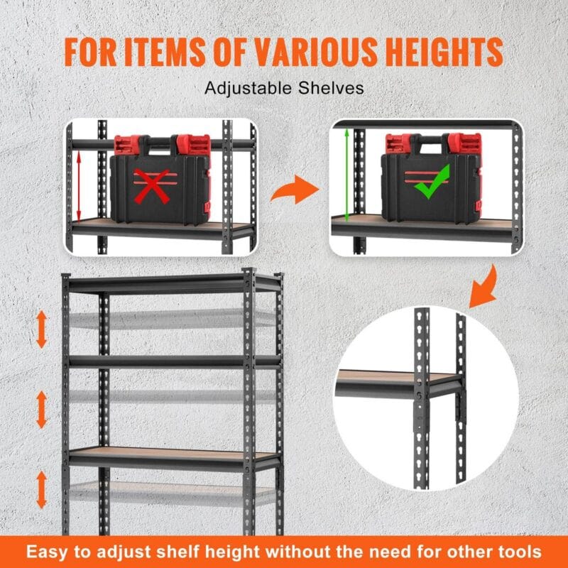 BENTISM 5 Tier Adjustable Heavy Duty Steel Shelving Unit, 12 D x 30 W x 60 H Garage Storage Rack 2000 lbs Load - Image 6