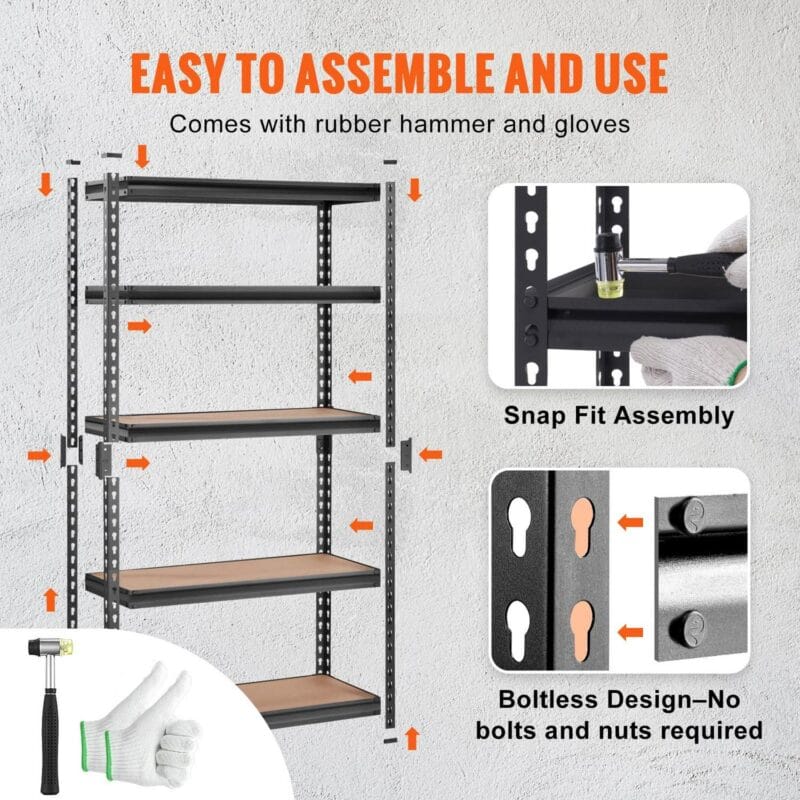 BENTISM 5 Tier Adjustable Heavy Duty Steel Shelving Unit, 12 D x 30 W x 60 H Garage Storage Rack 2000 lbs Load - Image 4