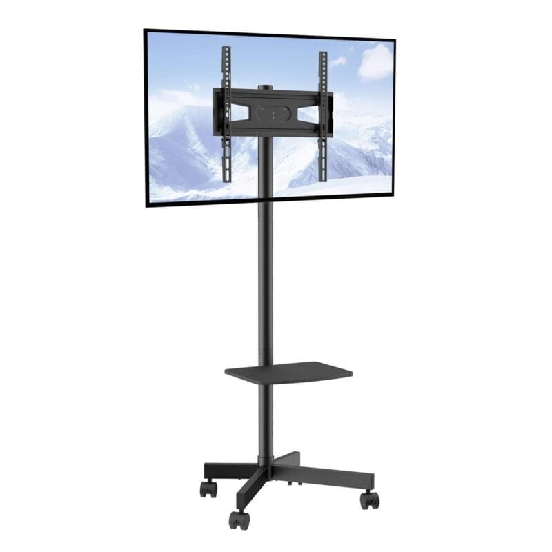 BENTISM Modern Rolling TV Stand Height Adjustable Mobile TV Cart Floor TV Stand with Projector Shelf for 23 -60  TVs with Lockable Wheels and A Tray