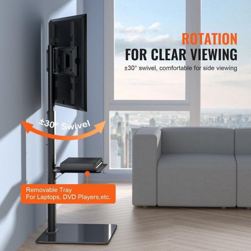 BENTISM Modern Universal Floor TV Stand Mount Swivel Universal TV Stand for 32 -65  TVs Adjustable Height Base Glass - Image 4